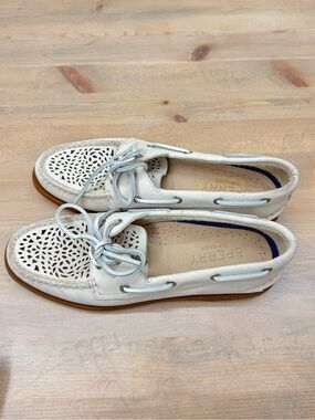 Sperry Off-White Perforated Leather Boat Loafers